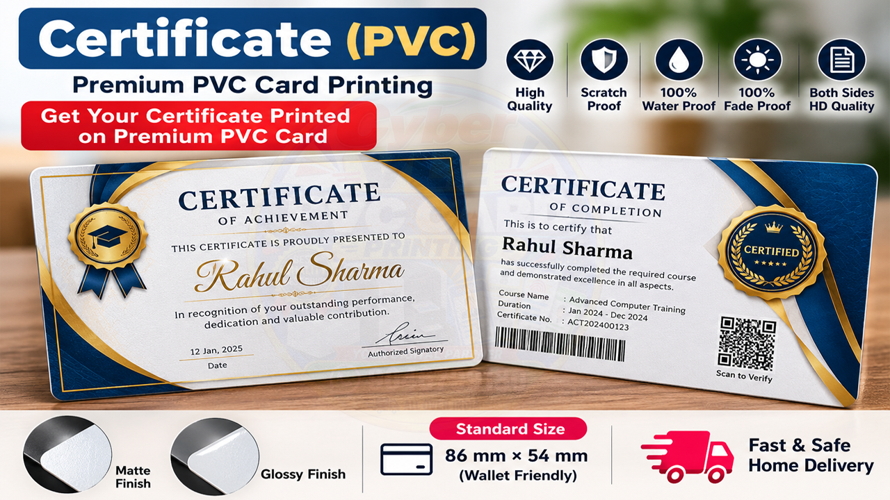 Certificate PVC Card Print |Premium PVC Card | Smart Pvc Card | Any Certificate PVC Card