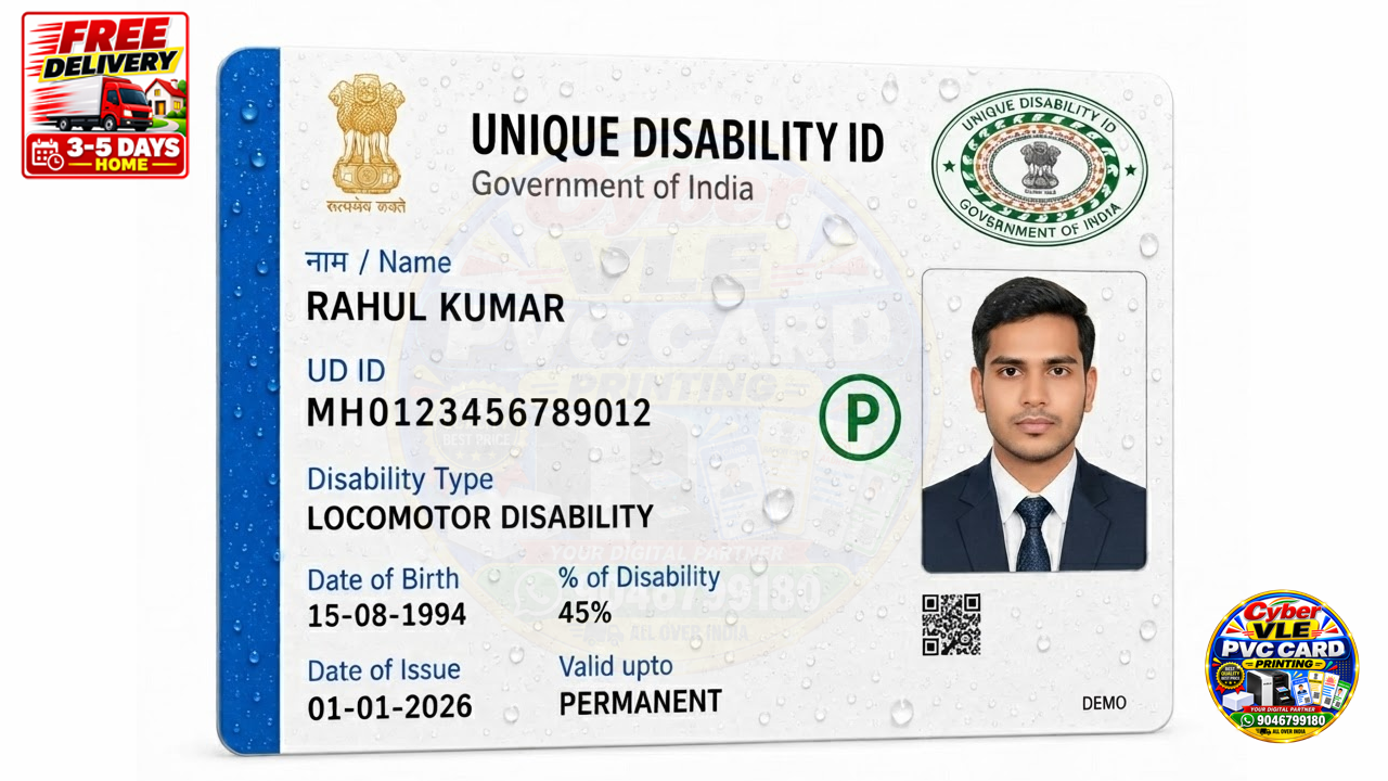 UDID Card PVC Card Print | Unique Disability ID (UDID) Premium Quality PVC Card | HD Waterproof Quality